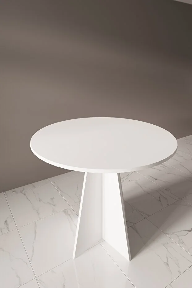 Modern Yuvarlak 90cm Yemek Masası-Mutfak Masası Mat Beyaz 